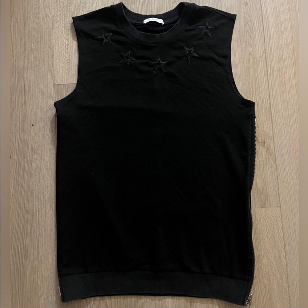 Givenchy Black Star Embroidered Zipper Tank Top